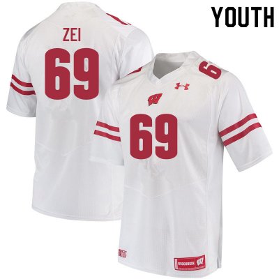 Youth Wisconsin Badgers NCAA #69 Zach Zei White Authentic Under Armour Stitched College Football Jersey BJ31T21PZ
